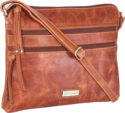 VALENCHI - Bolso cruzado de cuero genuino para mujer bolso de hombro para mujer hecho a mano Lb-02 Brown Hunter, Brown Oily Hunter, Cognac Milled