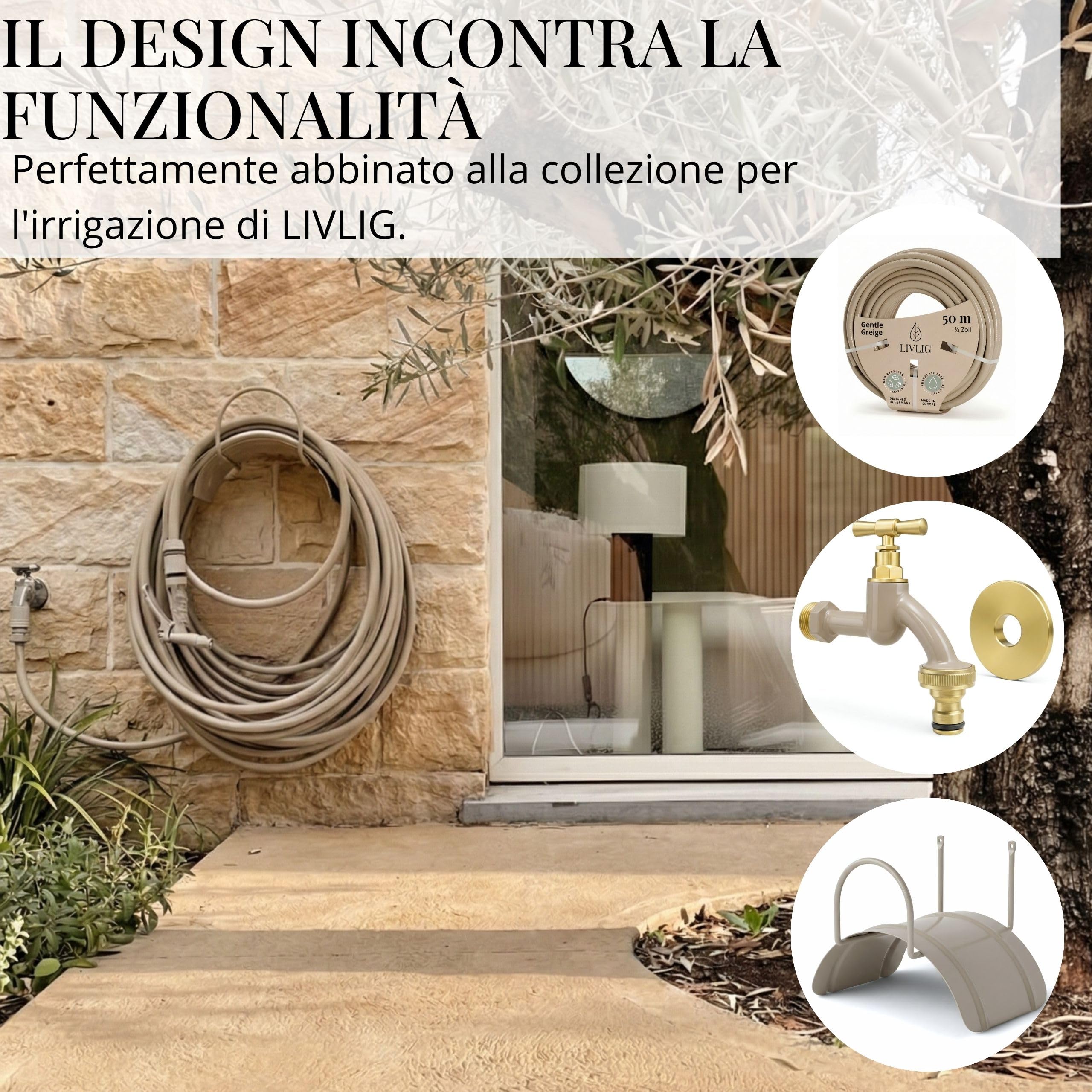 LIVLIG Set Completo Pistola per Tubo da Giardino, Robusta Pistola per Pulizia e Irrigazione con Attacco 1/2 Pollice, Monocomando e Arresto Continuo, Sandy Stone