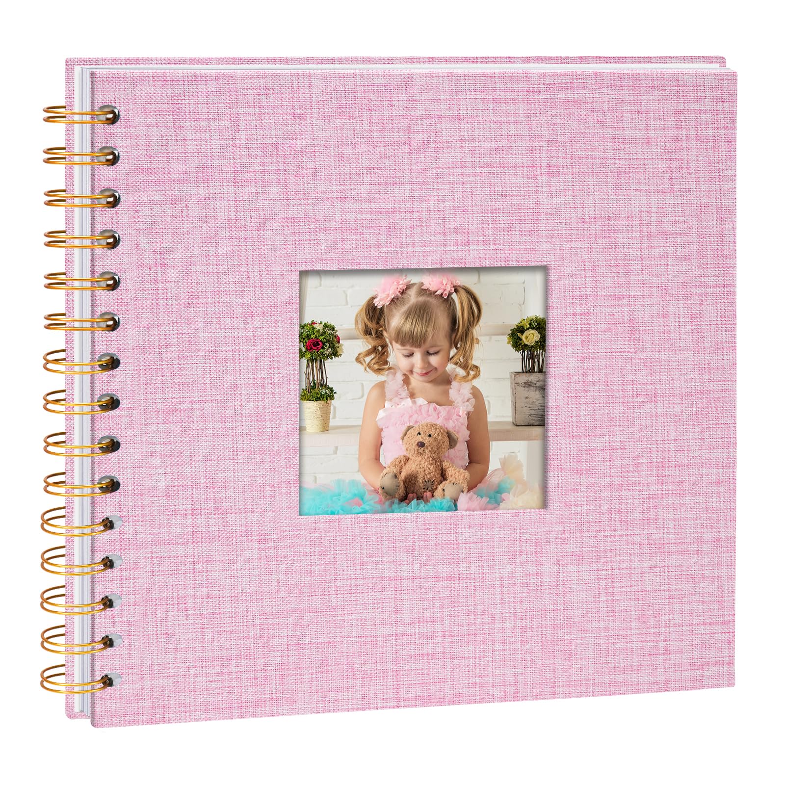 Vienrose Fotoalbum zum Selbstgestalten 20,5 x 20,5 cm, DIY Scrapbook Spiralalbum mit 40 Weißen Seiten, Leinen Fotoalbum zum Einkleben für Familien, Baby, Hochzeit, Jahrestag, Geburtstags, Rosa