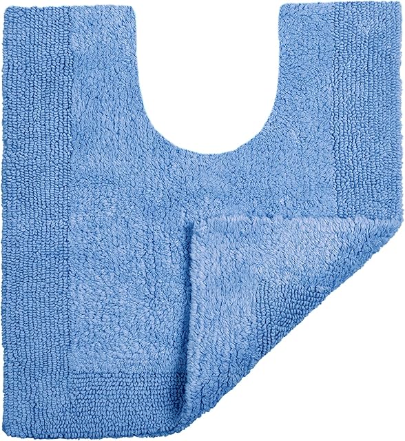 Allure Heavyweight Reversible Pedestal Toilet Mat, 100% Cotton, Super soft, Washable, Large Size 55cm x 55cm (Cornish Blue)