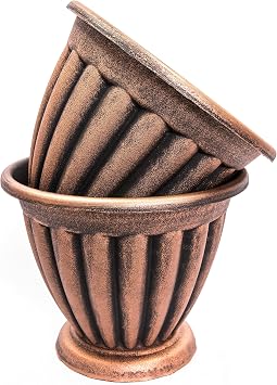 Sapphire Set of 2 Large Combination Rustic Look Plastic Planter 14X11 inches with Wide Base Flowerpot Nursery for Garden Patio Office and Home Decor Copper-C