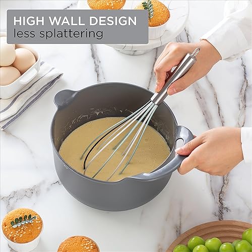 Vista 117 de COOK WITH COLOR Nesting - Juego de cuencos de plástico para mezclar con boquillas y asas, color rosa, 4 piezas antideslizantes