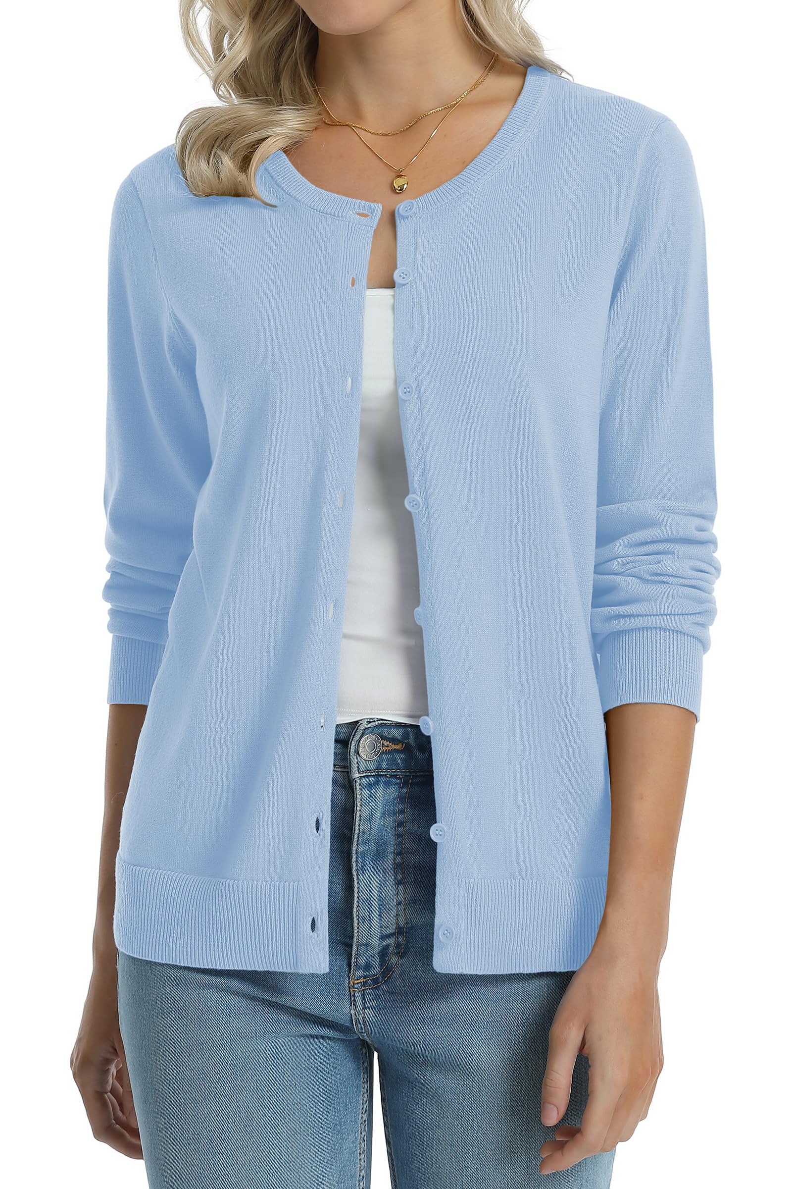 QUALFORT Women's 100% Cotton Lightweight Cardigans Long Sleeve Sweater