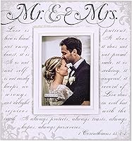 Malden Mr & Mrs Corinthians Verse 'Love is Patient, Love is Kind' 5x7 Wood Photo Frame, Off White Wedding Display