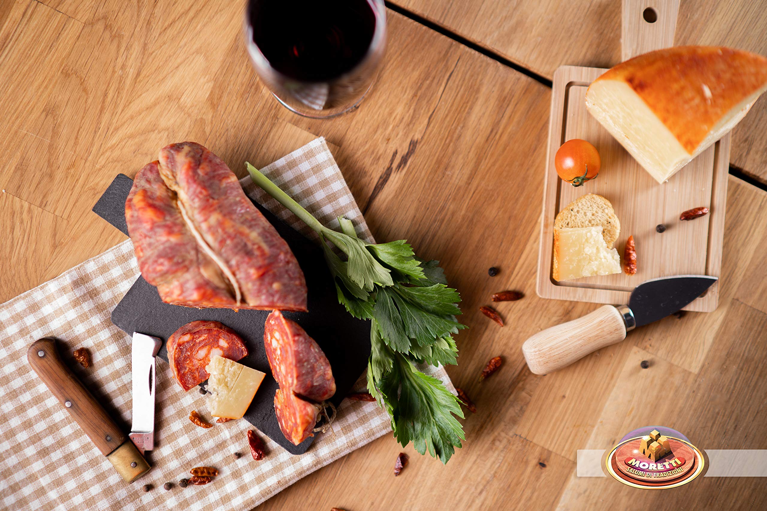 Moretti® | Soppressata assaisonnée artisanale | 600g / 700g Sous Vide 2 Packs | piment calabrais | Salami traditionnel | Planche à découper en bois cadeau (épicé) - 2