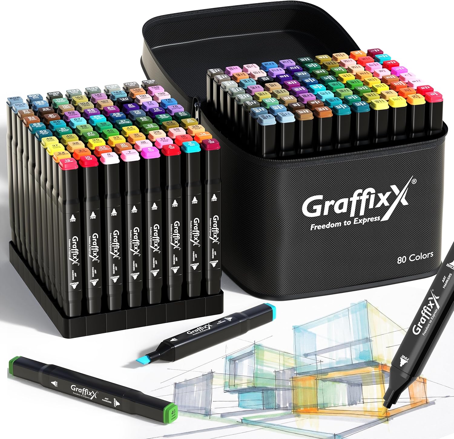 80 Colors Alcohol Markers Set – Dual Tip Art Markers for Drawing & Illustration | Refillable Marker Set for Artists – Adults Coloring Book