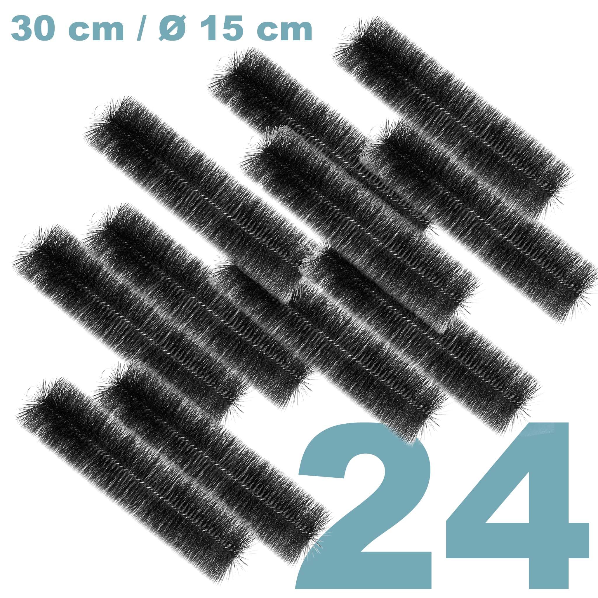 Wiltec Lot de 24x Brosse filtrante Black Brush - 30 x Ø 15 cm - en Polypropylène - Filtration et Élimination de Particules, Noires - pour Bassins et Étangs Koi Jardin