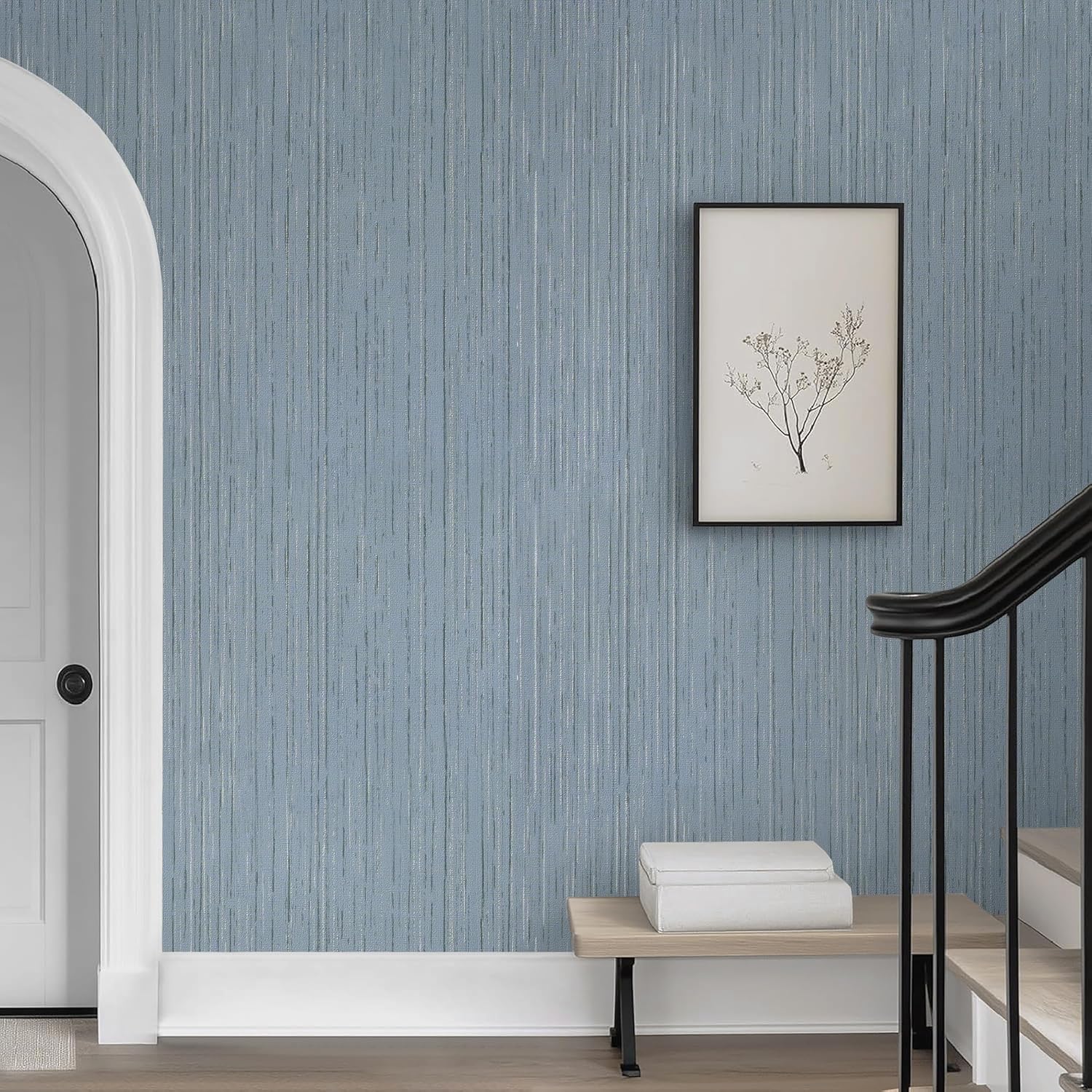Toduso Light Blue Grasscloth Peel and Stick Wallpaper Modern Texture Contact Paper Bathroom Self Adhesive Wallpaper Removable Waterproof Wall Paper for Bedroom Cabinets Drawers Desk 17.3"x118.1"