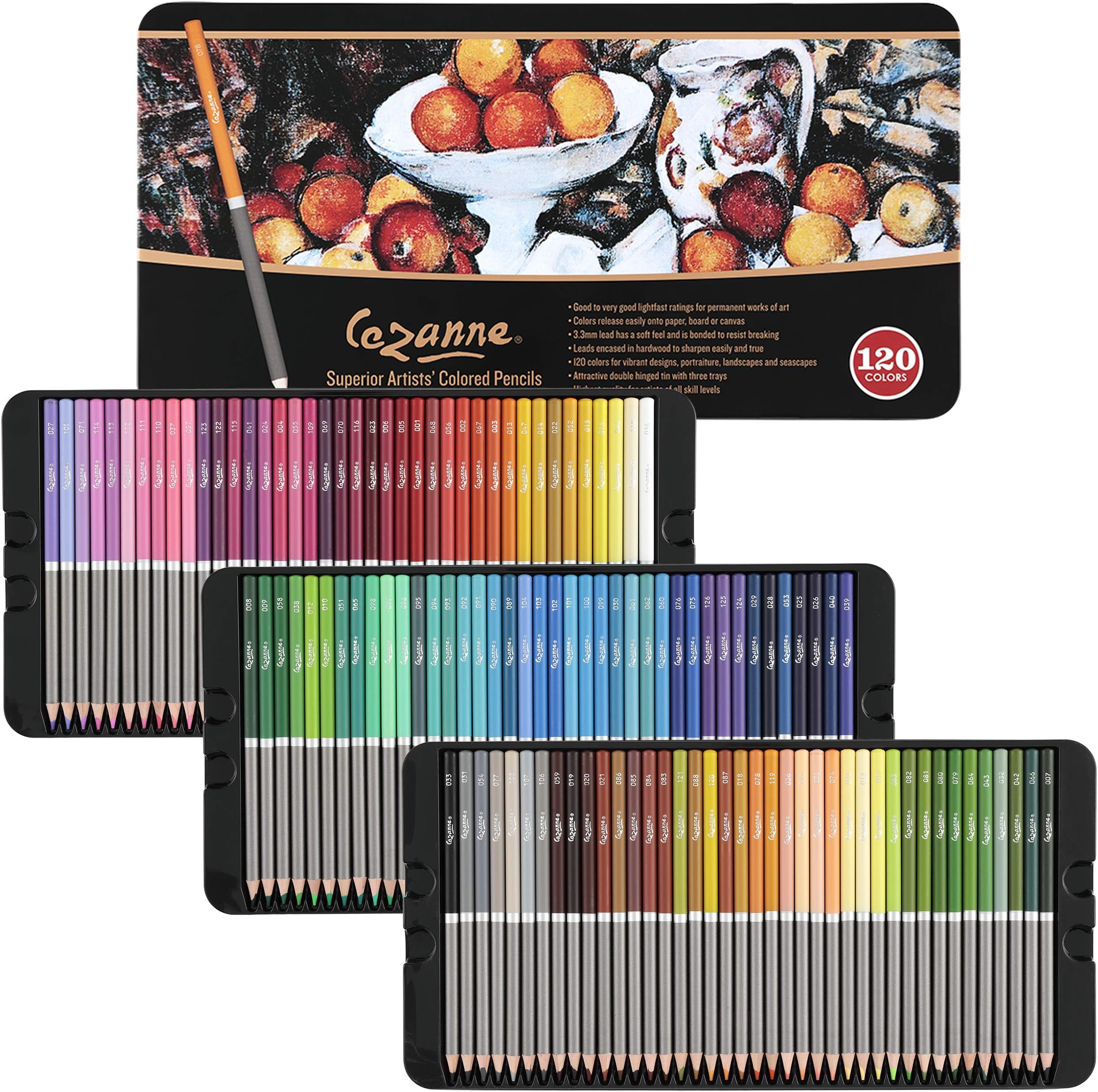 Professional Colored Pencil Set of 120 Colors, Artist Quality Soft Core Leads for Drawing, Art, Sketching, Shading, Coloring, Layering, Blending - Metal Gift Tin Box