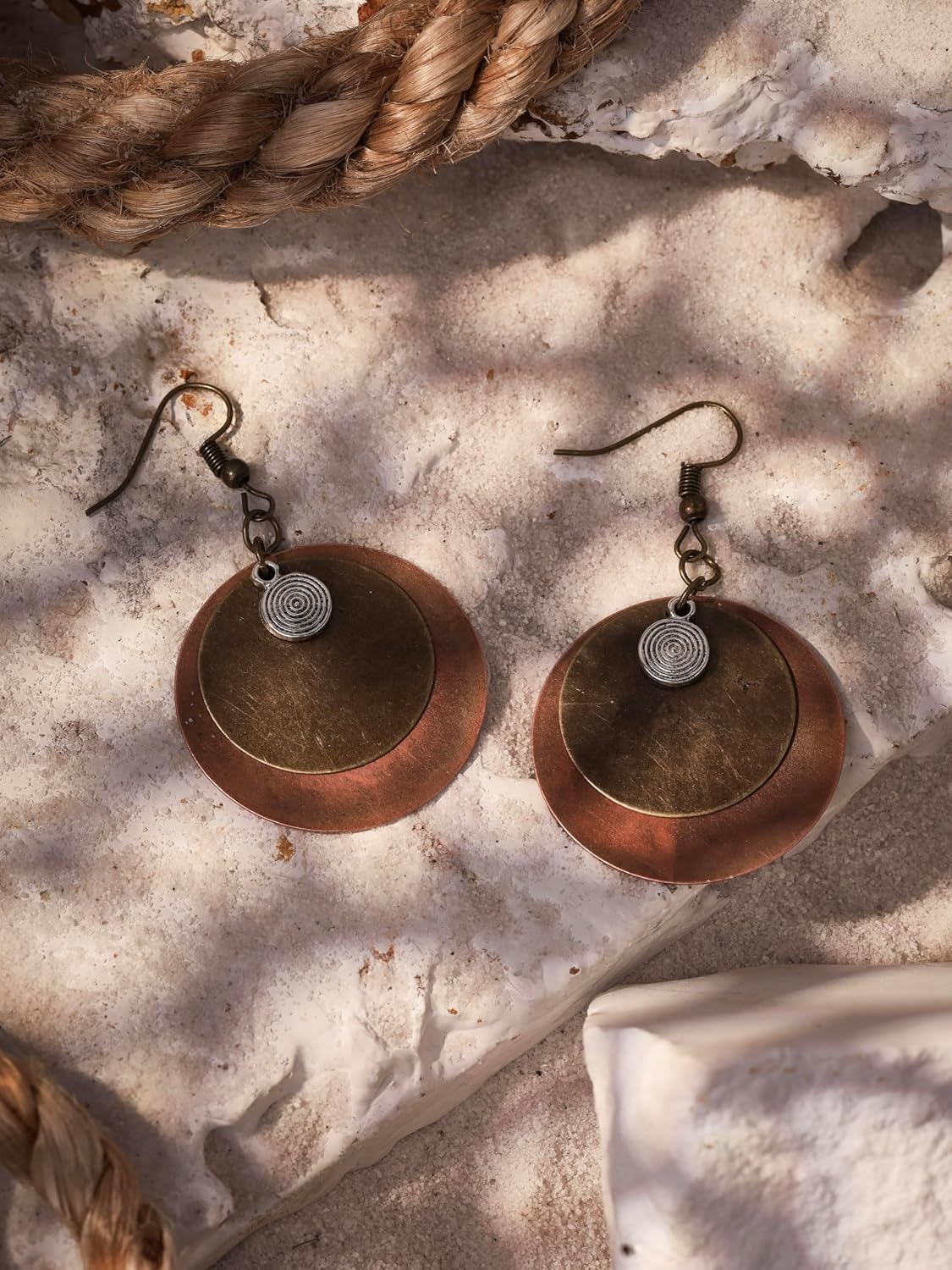 MINACHI Bohemian Antique Layered Circular Disc Dangle Drop Earrings, Boho Jewelry Gift for Women - Image 4