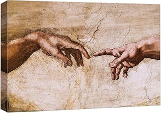 SIGNWIN Framed Canvas Wall Art Hands of God, Creation of Adam by Michelanglo Graffiti & Street Art Famous People Pop Art Modern Urban Multicolor for Living Room, Bedroom, Office - 24x36 inches