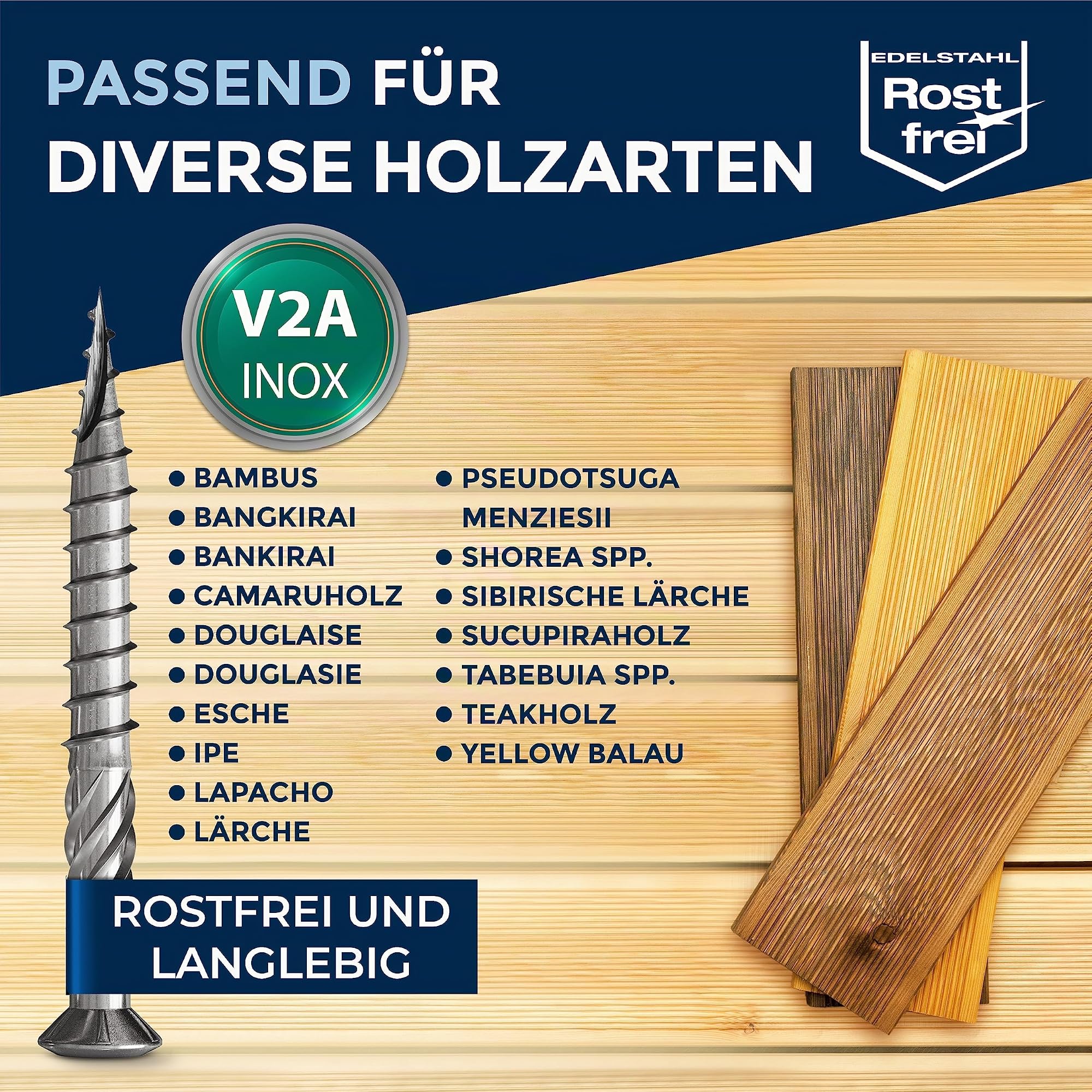 Terrassenschrauben Edelstahl V2A (A2) – TX25 – 5x50 mm – 1000 Stück – Dielenschrauben Holz
