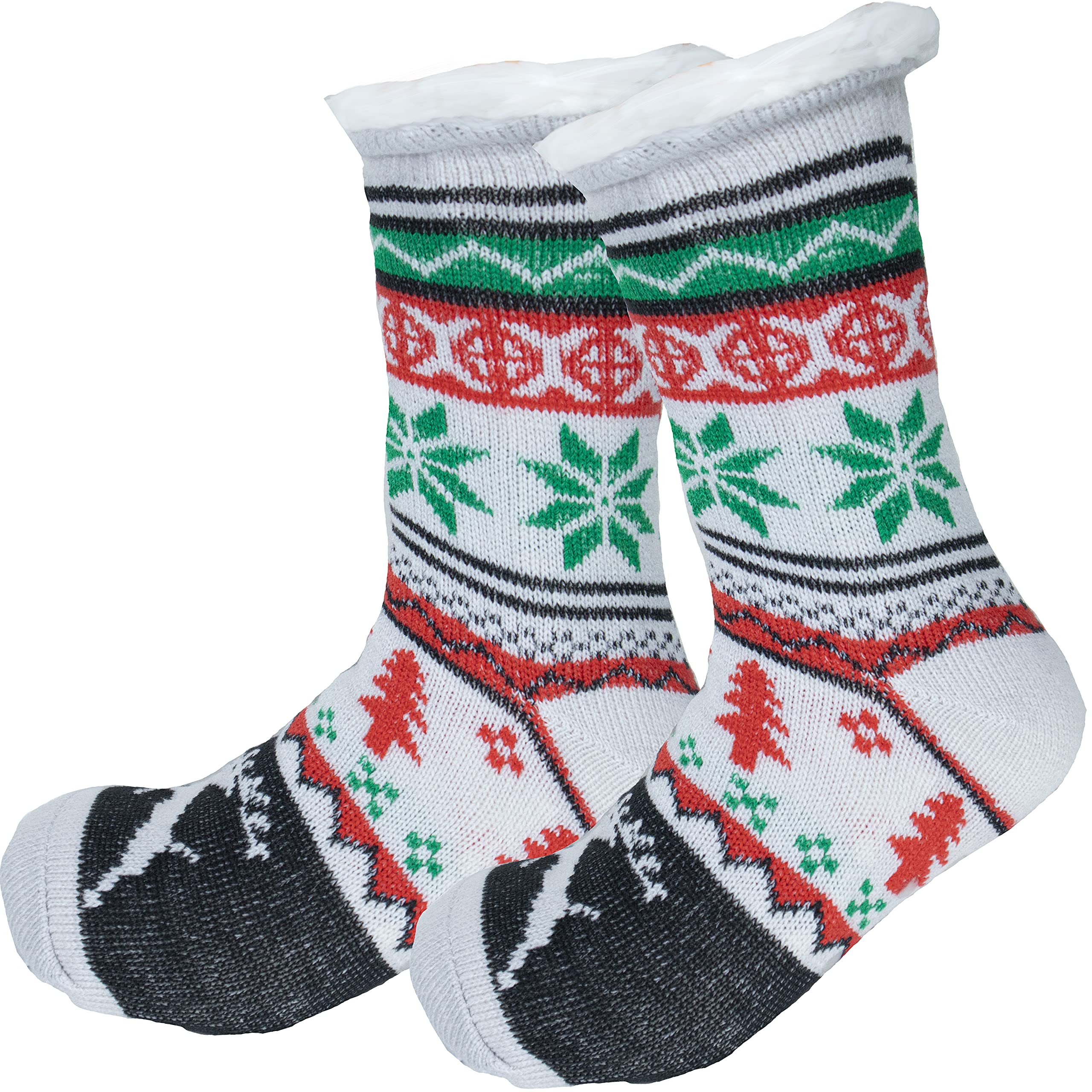 Heat TrendzSherpa Slumber Slipper Socks Warm Cozy Soft Winter Adult Non Slip Christmas Holidays Design, Men, Women, Reindeer, Charcoal, Red,One Size (70029_REIN_3.00_CHRD)