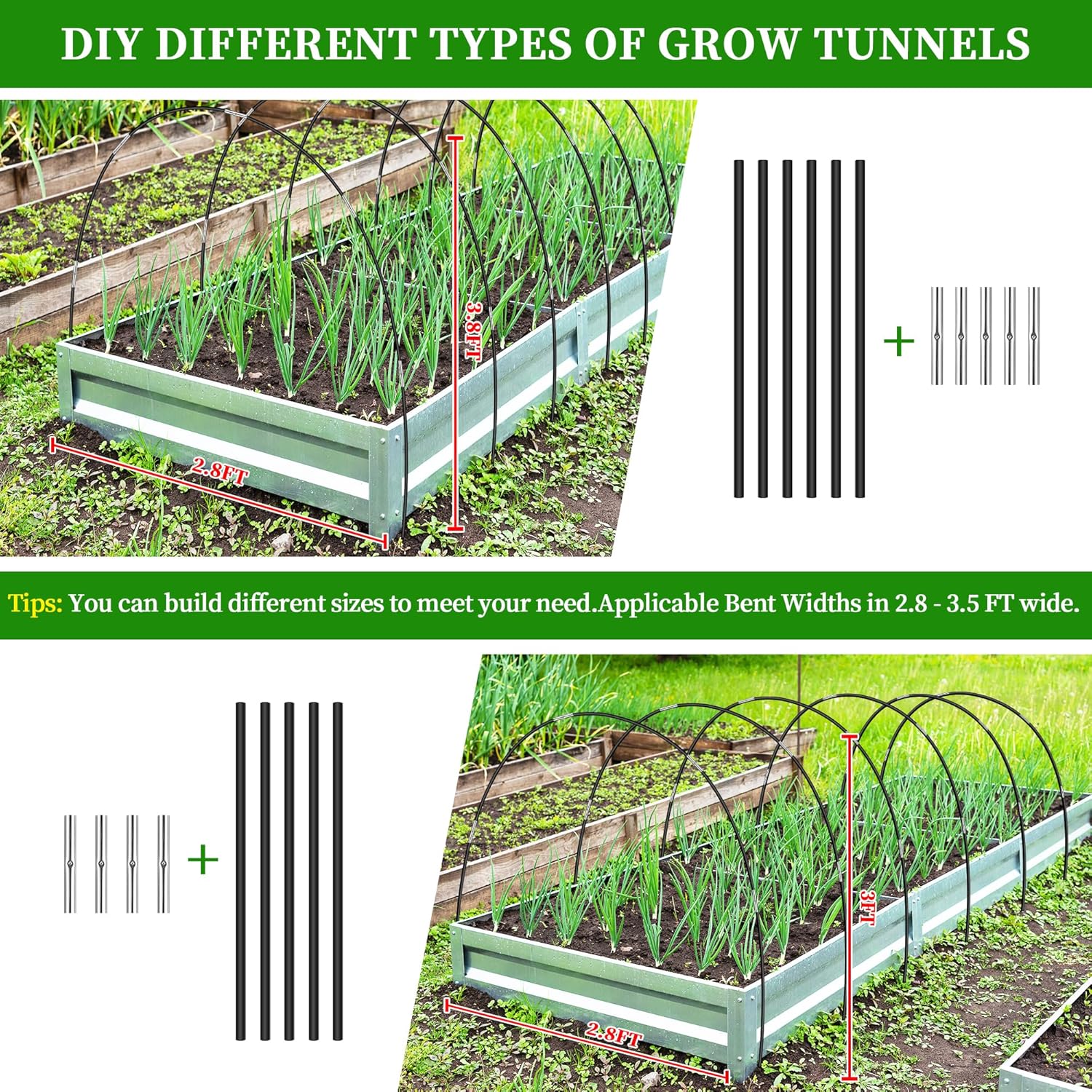 Plant Covers Freeze Protection Kit, 10 x 30 FT 1.23 Oz/yd² Frost Blanket Garden Hoops Kit for Winter, 36 Hoop, Reusable Greenhouse Bed Covers Tunnel, Snow Pest Protection for Outdoor Plant Raised Bed - Image 4