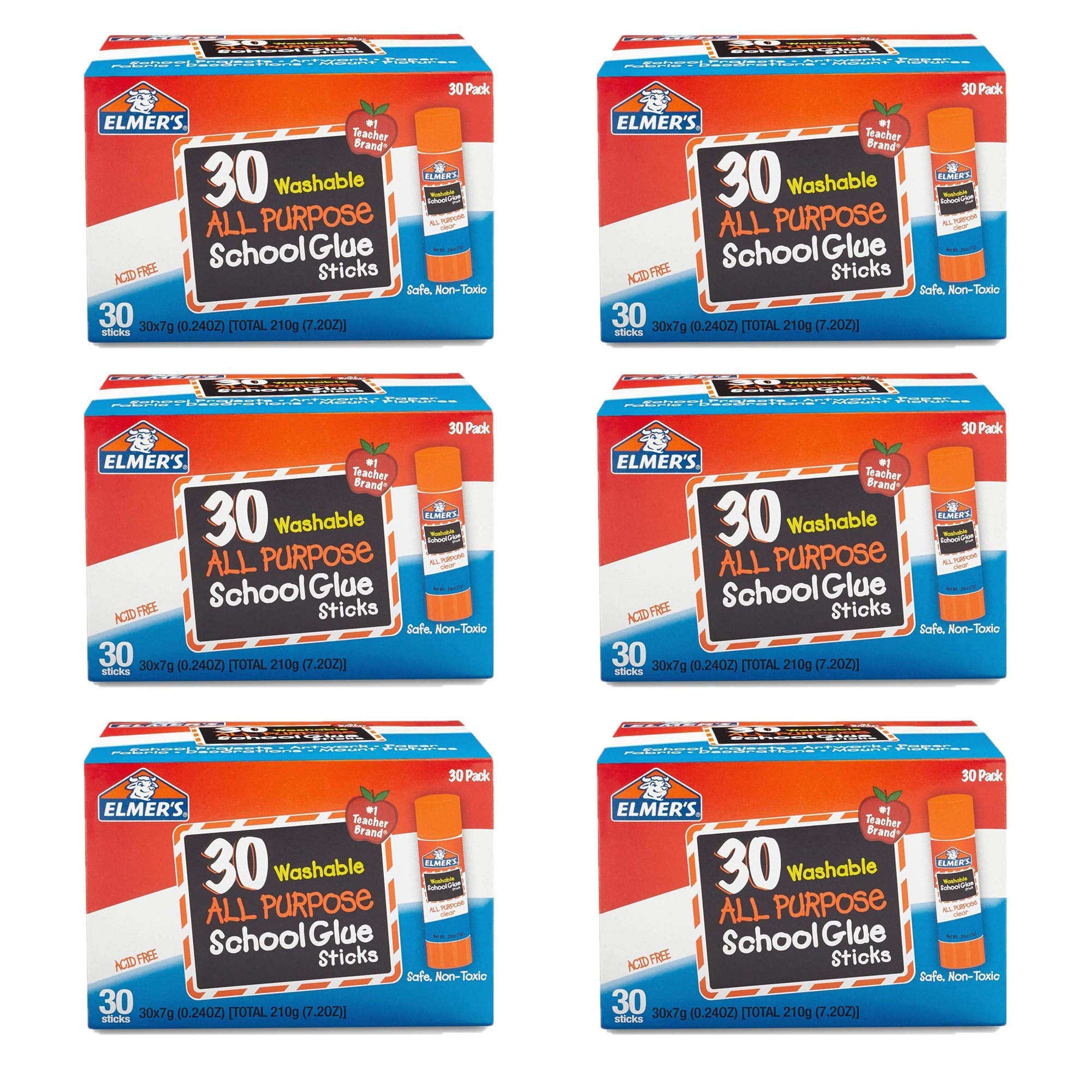 Washable School Glue Sticks, 30/Box, Sold as 1 Box, 6PACK , Total 6 Box