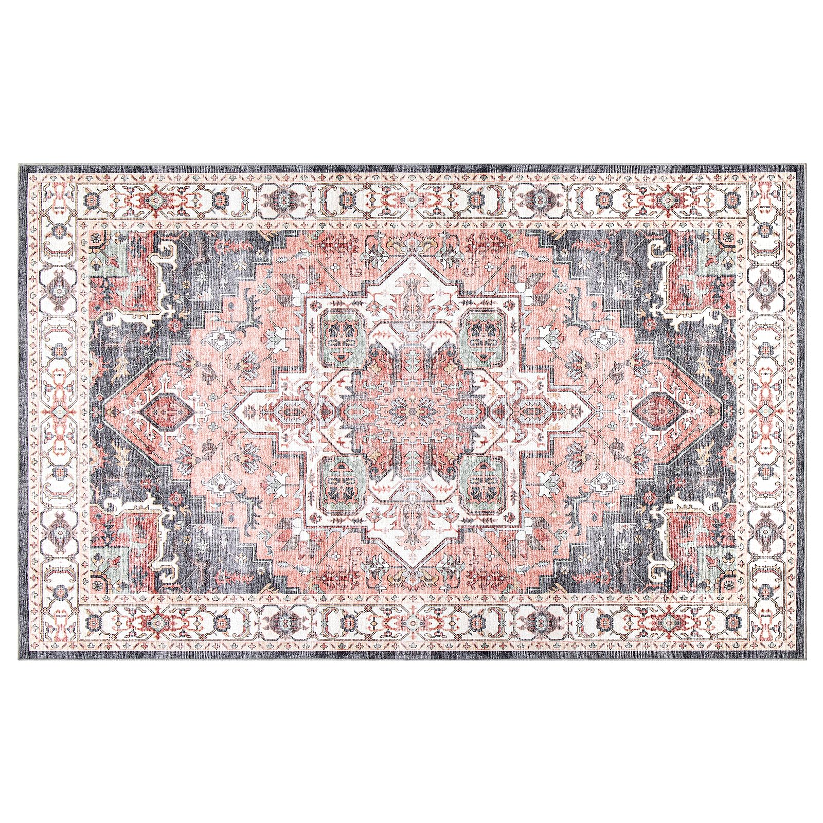 Carvapet Washable Area Rug 150x210cm Non Slip Large Thin Floor Carpet Rug Pink Rugs Print Vintage Medallion Floor Rugs for Living Room Bedroom โ image 1