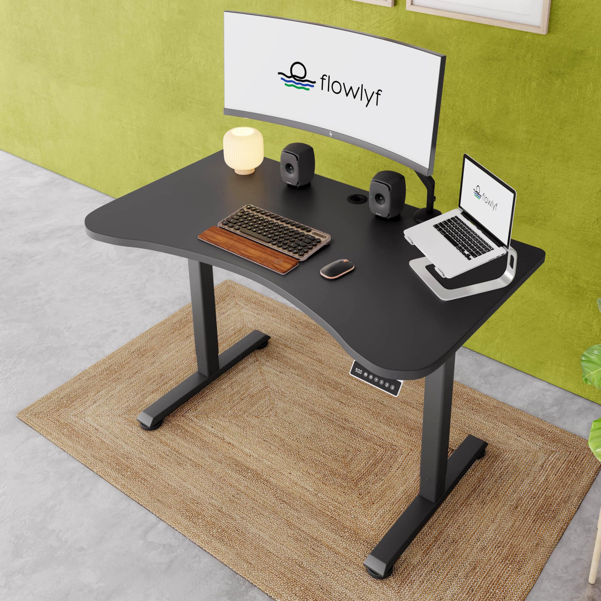 FDGO- Electric Height Adjustable Desk- 2yr WRNTY | 120 x 75 CM | 3 Memory PRE Set - Controls | Engineered Wood|2 Stage -1 Motor | 80 KG Wt | Sit Stand Range 73 cm-117 cm|BG