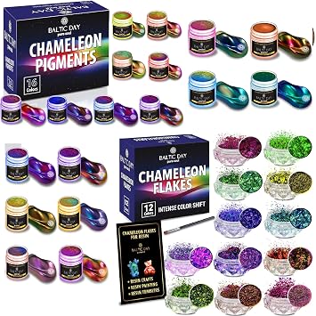 Chameleon Flakes and Chameleon Mica Powders Set - Chameleon Flakes for Resin - Chameleon Pigment for Resin