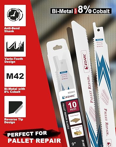 Miniatura 2 de EZARC Hoja de sierra recíproca especial para reparación de paletas, juego de cuchillas de sierra bimetálicas de 9 pulgadas 10+14TPI para madera