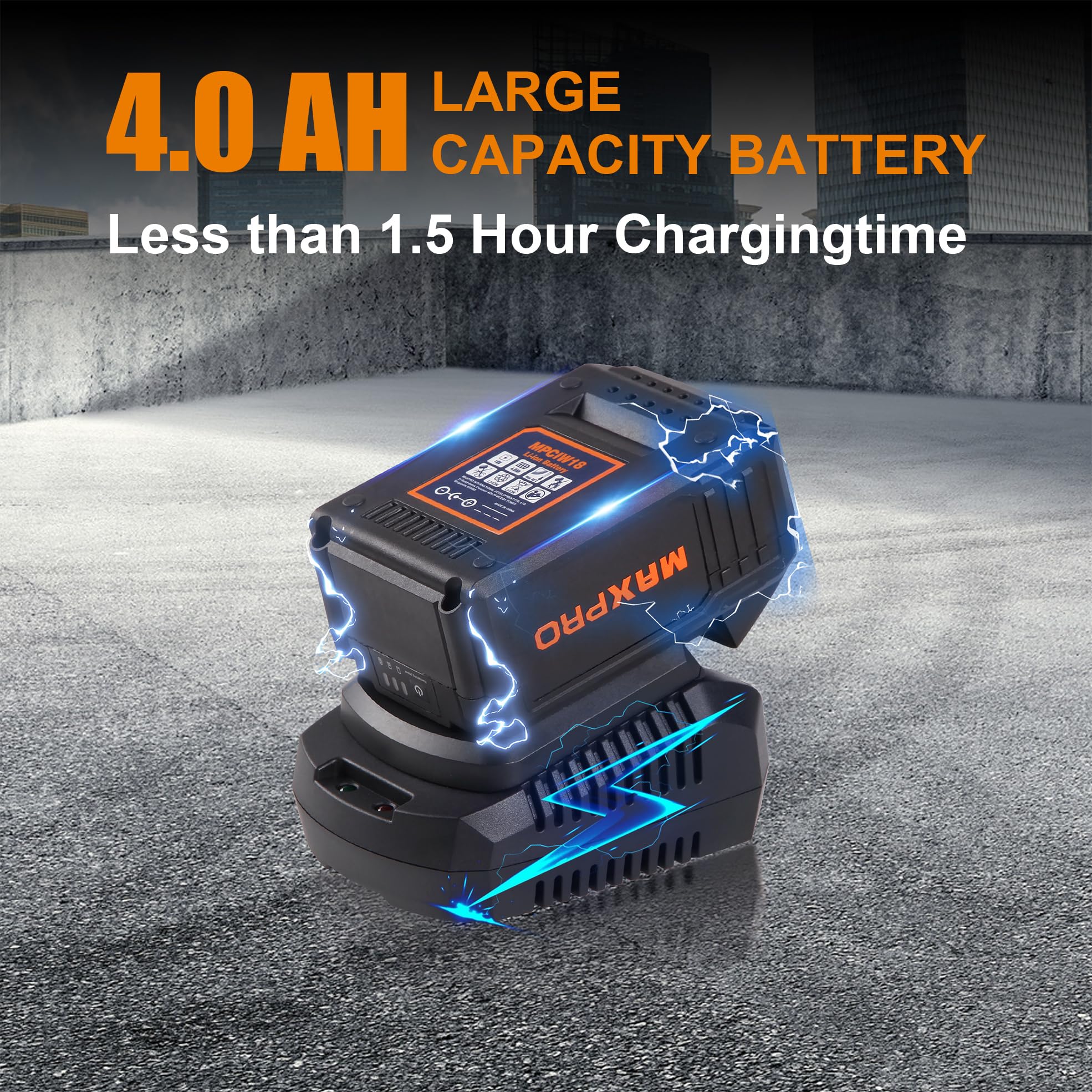 MAXPRO Clé à Chocs Sans Fil Brushless 350Nm, 18V Boulonneuse a Choc Electrique avec une Batterie 4.0Ah, 3 vitesses réglables, Fréquence d'impact 2550RPM, 4 Douilles à Chocs, Lumière LED