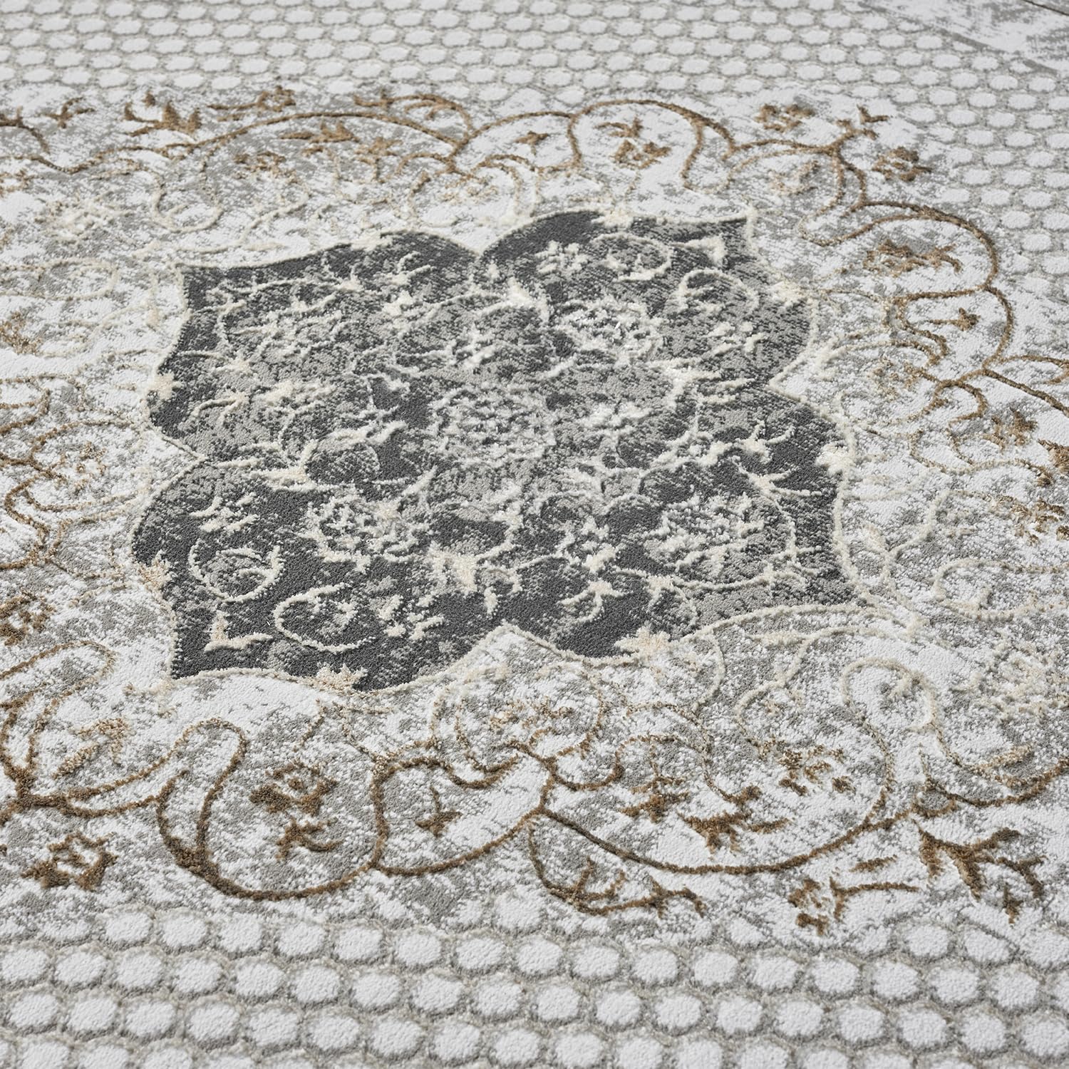 VIMODA Dywan klasyczny, nowoczesny, z wzorem ornamentowym, orientalny, nadaje się do ogrzewania podłogowego, kolor: szary; wymiary: 200 x 290 cm