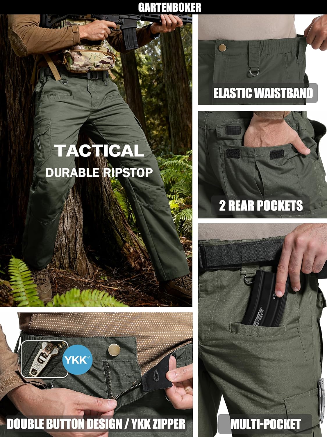 Men's Tactical Pants Lightweight Water Resistant Cargo Pants Flex Ripstop EDC Work Hiking Outdoor Pants - Image 7