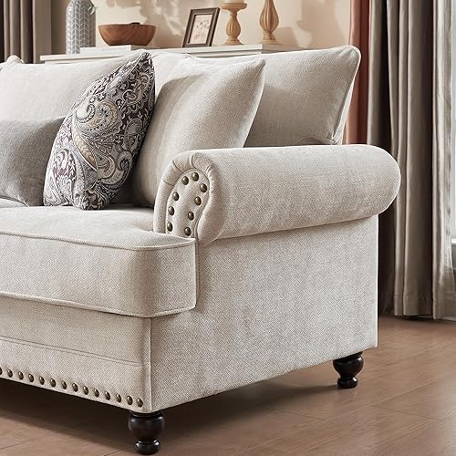 Miniatura 8 de Juego de sala de estar de 3 piezas, moderno sofá de felpilla de granja y sofá biplaza con ribete de cabeza de clavo, silla decorativa floral, 9