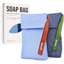 ZOMCHI 2-Piece Soap Bags with Different Roughness, Exfoliating Soap Saver Bags for Body Wash Blue