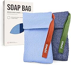 ZOMCHI 2 Pcs Soap Bags for Soap Bars with Different Roughness, Exfoliating Soap Storage Bags, Soap Bag for Body Wash (Blue)