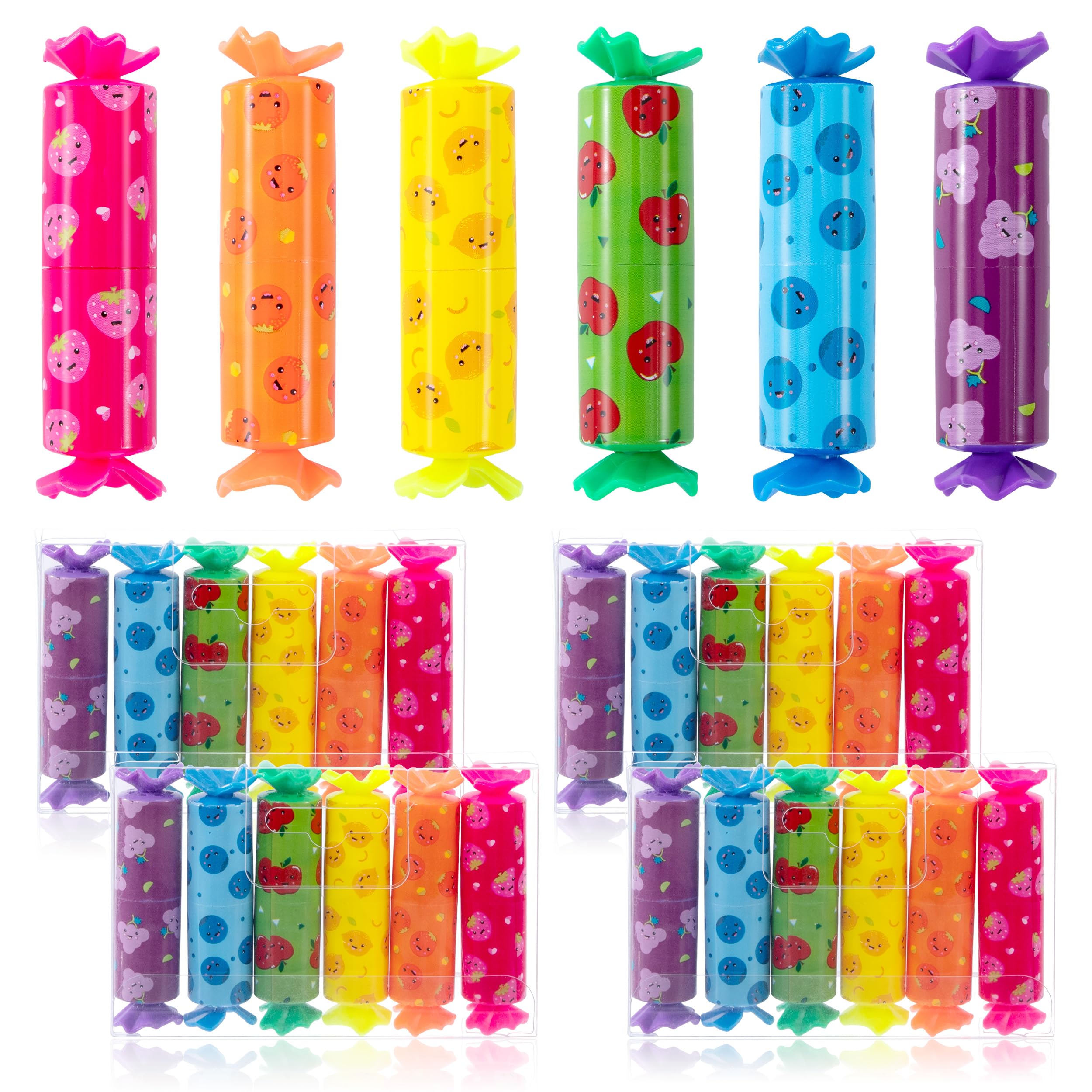Niboken Mini Resaltadores Caramelo Forma, Subrayadores Kawaii Pastel, Rotuladores Fluorescentes con Impresiones Frutas para Hogar Escuela Suministros Oficina (30 PCS / 6 Colores)