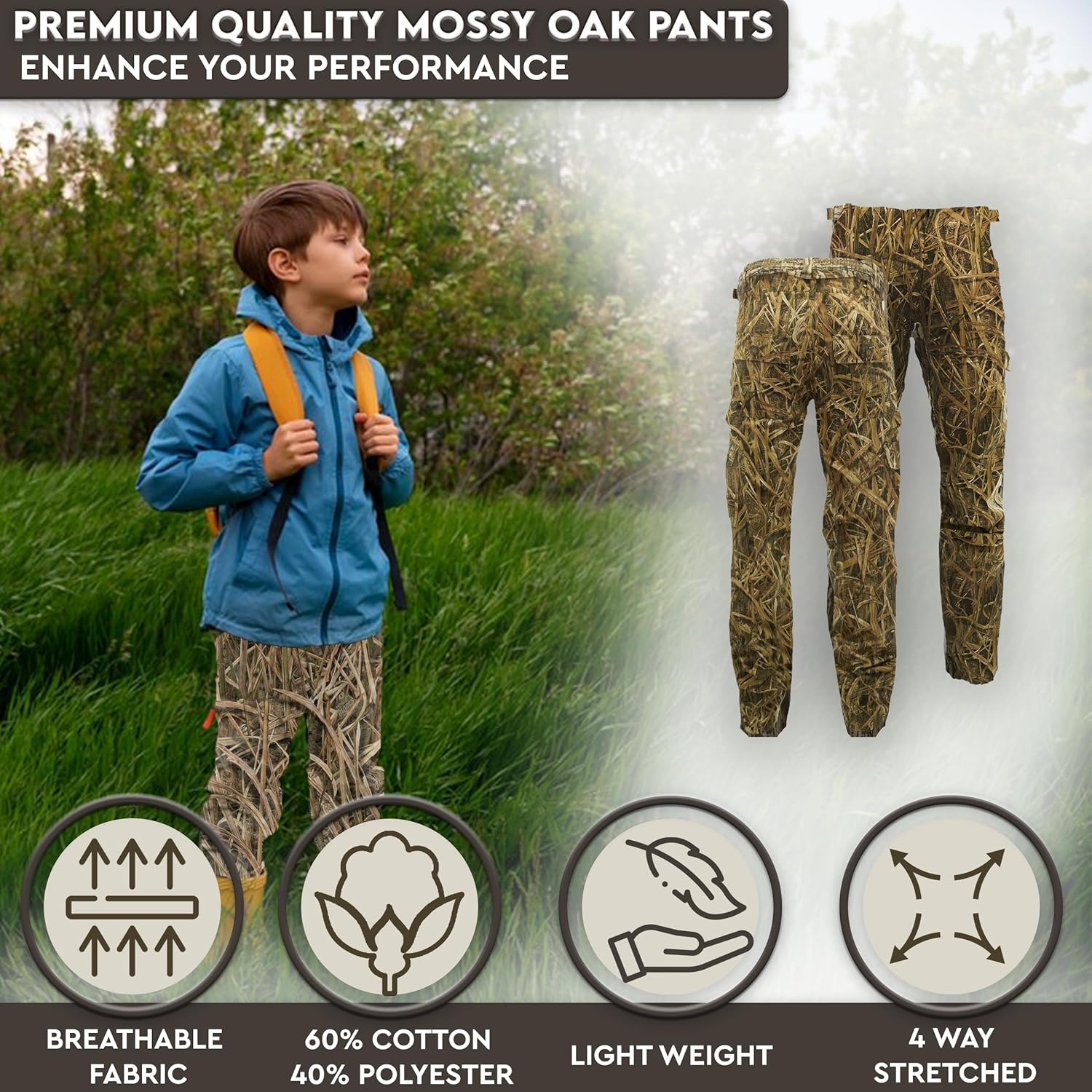 TrailCrest Youth Kids Camo Hunting Cargo Pants | 6 Pockets | Mossy Oak Break-Up Country™ (Improved Specs) - Image 3