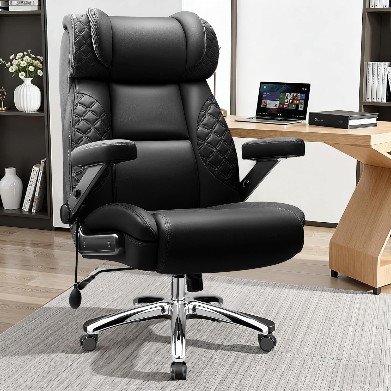 Big and Tall Office Chair, Desk Computer Chair for Heavy People, Oversized Executive Gaming Chair, Extra Wide 500LBS Ergonomic Comfy Office Chair with Adjustable Lumbar Support & 5D Flip Arms
