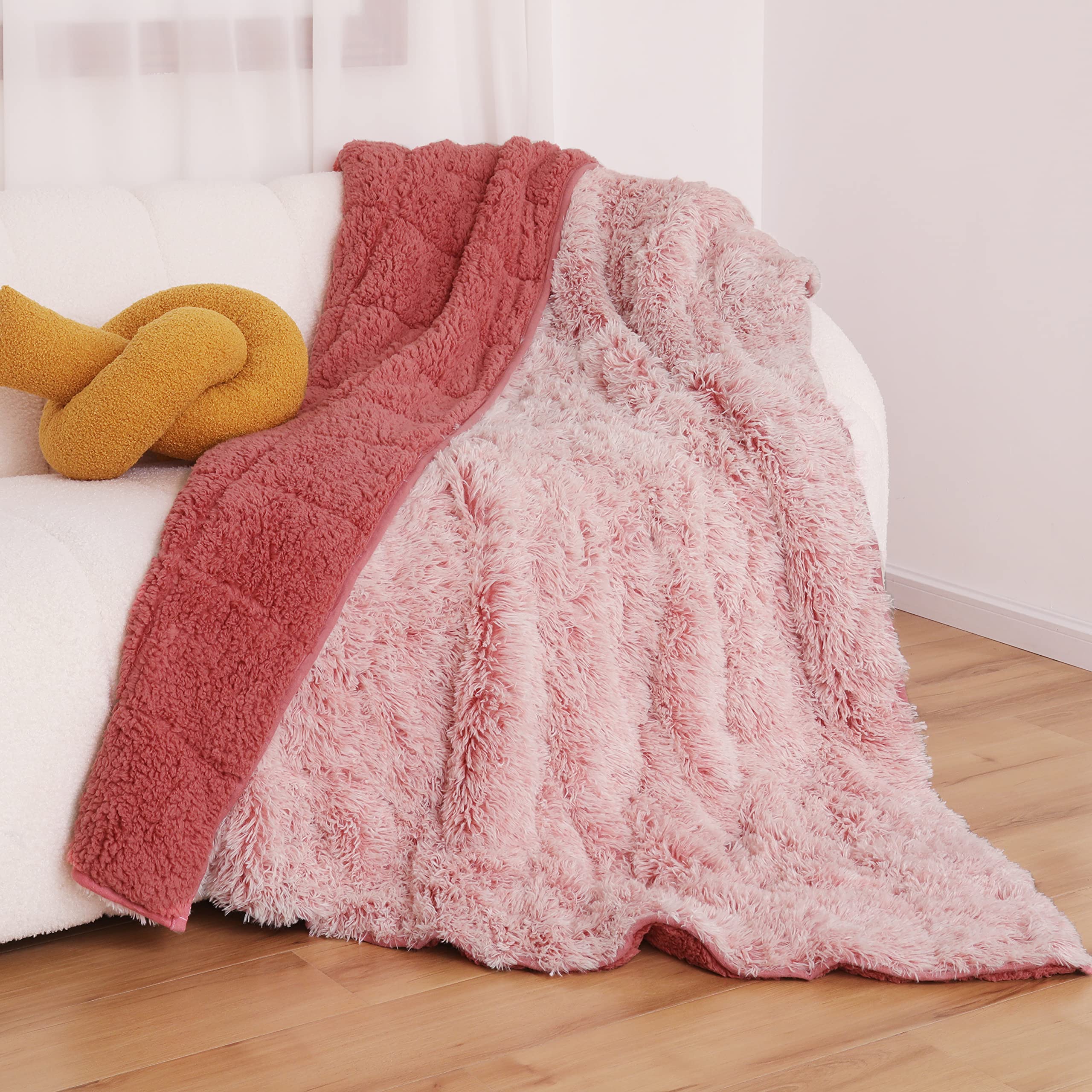 Wemore Shaggy Long Fur Faux Fur Weighted Blanket, Cozy and Plush Sherpa