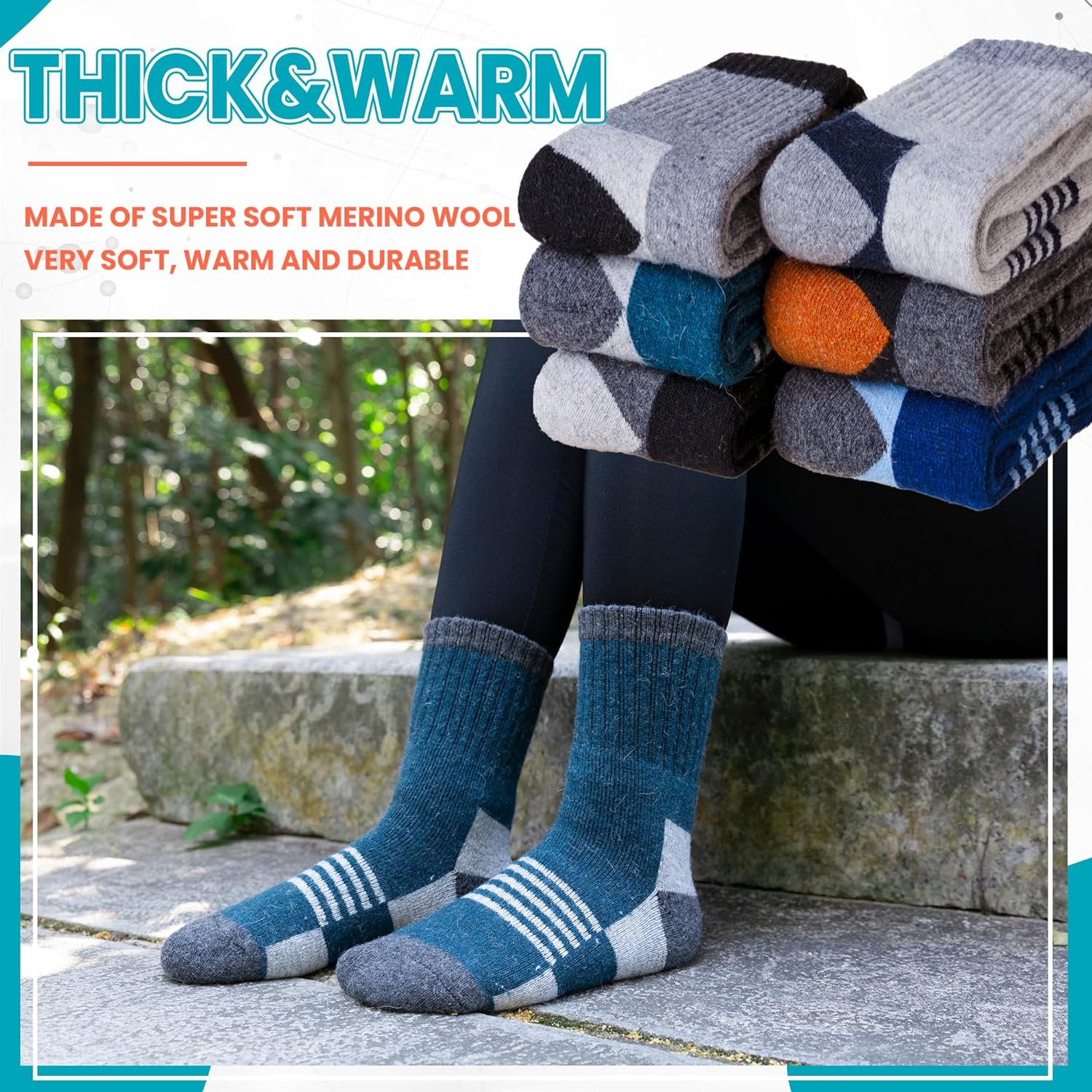 Velice Kids Merino Wool Hiking Socks Toddler Boys Girls Winter Warm Thermal Thick Cushion Crew Boot Socks 6 Pairs - Image 3