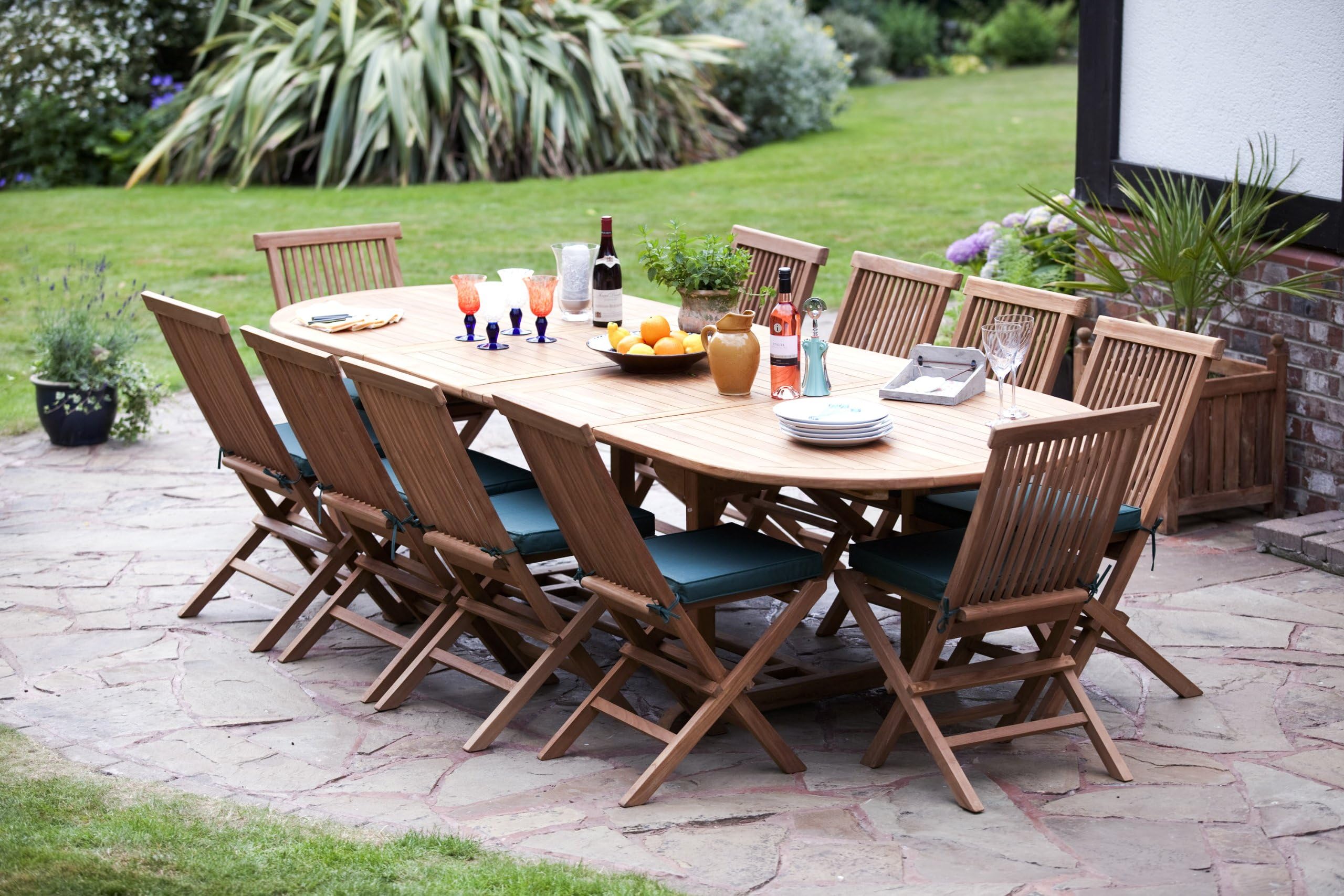 Humber Imports "Monaco 10 Seater Top Grade SVLK Compliant Teak Outdoor Patio Garden Set New Model 2.96 Extension Table 10 Folding Chairs & Cushions