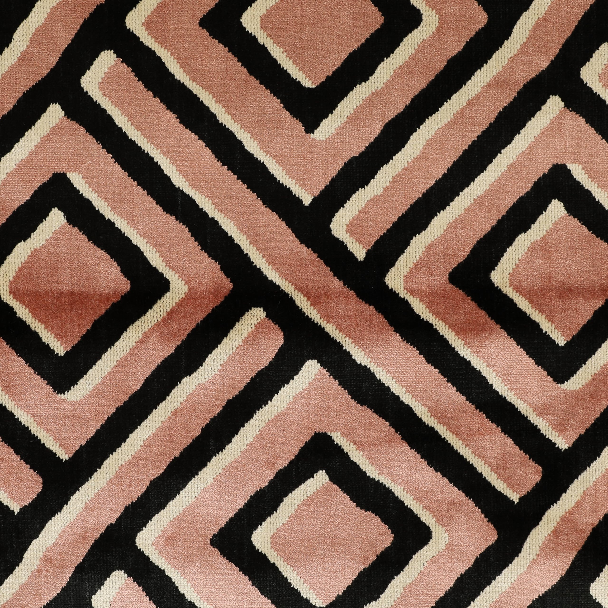 Tessuto di velluto di design ispirato all'Art Déco classico, tessuto per tappezzeria vivace al metro, ideale per arredi morbidi, in marrone, giallo, blu, rosa (al metro