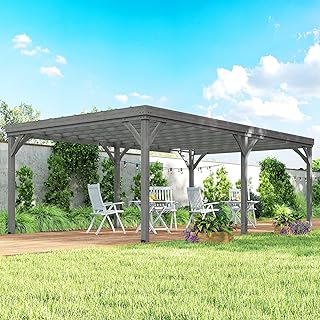 Outsunny 12' x 20' Outdoor Pergola, Wood Gazebo Grape Trellis with Concr...