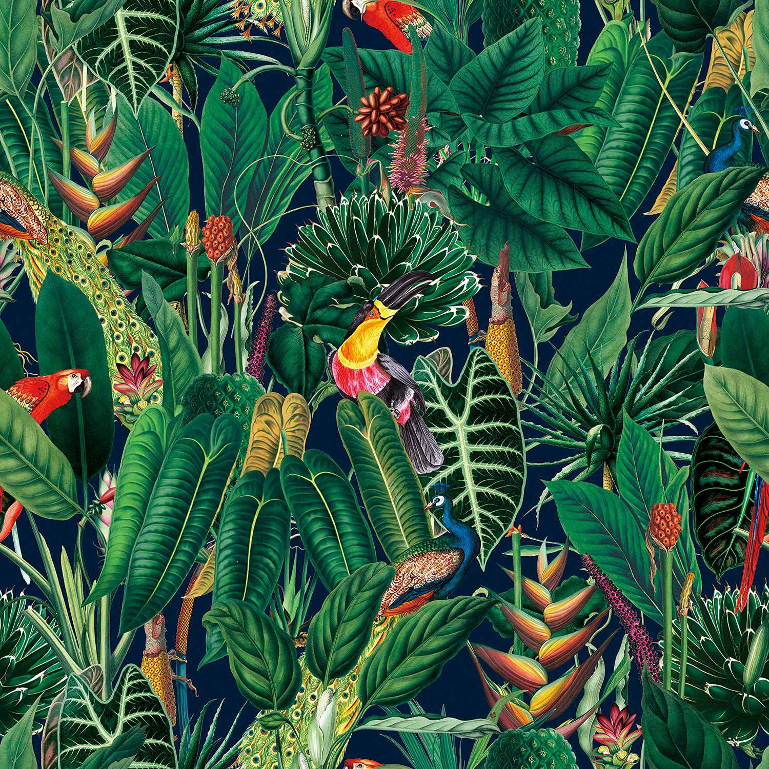 Discount Fabrics Ltd Rainforest - Cvl020 - Navy Velvet Upholstery Fabric Curtain Plush Tropical Botanical Paradise Rainforest (, Per Half Metre)