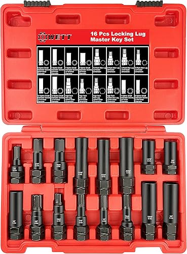 WETT Juego de llaves maestras de tuerca de bloqueo, kit de herramientas de extracción de bloqueo de rueda de 16 piezas, enchufe de tuerca de pared