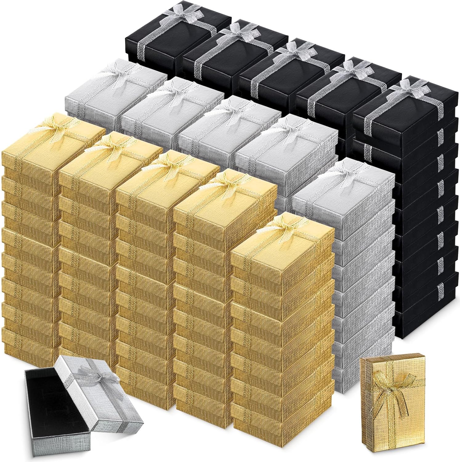 120 Pcs Small Ring Gift Box Jewelry Packaging Earring Box Gift with Lids Ribbon Bowknot for Pendant Necklace Anniversaries presents 2 x 3.1 x 1.1 Inch 3 Colors