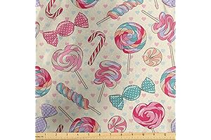 Lunarable Yummy Lollipop and Candy Heart Fabric by The Yard