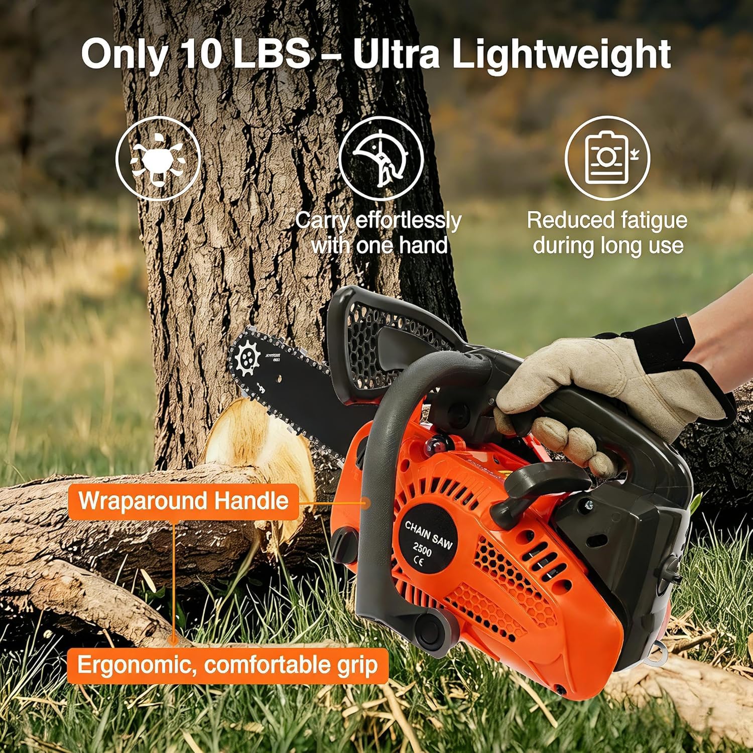 12'' Top Handle Gas Chainsaw,25.4 CC Small Chain Saw Portable,2-Cycle Gas Powered Chainsaw for PruningTree Trimming Wood Cutting Yard Maintenance