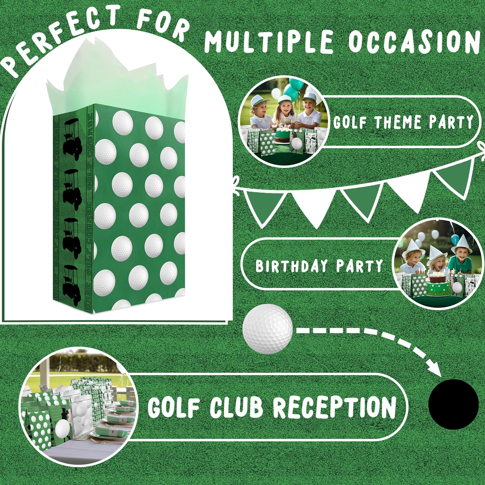 Golf Party Favor Bags – 24 Pcs Golf Gift Bags with 5 Designs, Paper Goodie Bags for Sports Theme Birthday Party Decorations and Golf Event Supplies