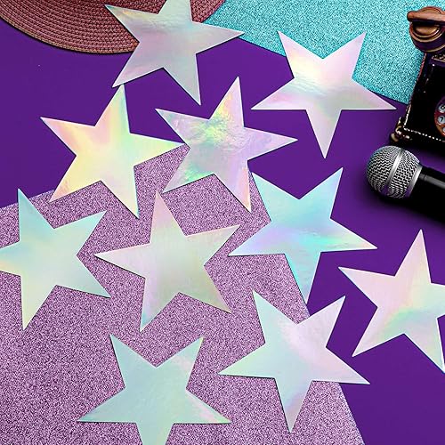 Miniatura 10 de 80 piezas de recortes de estrellas de papel con doble impresión, decoración de estrellas con purpurina de confeti, estrellas de cartón para tablón