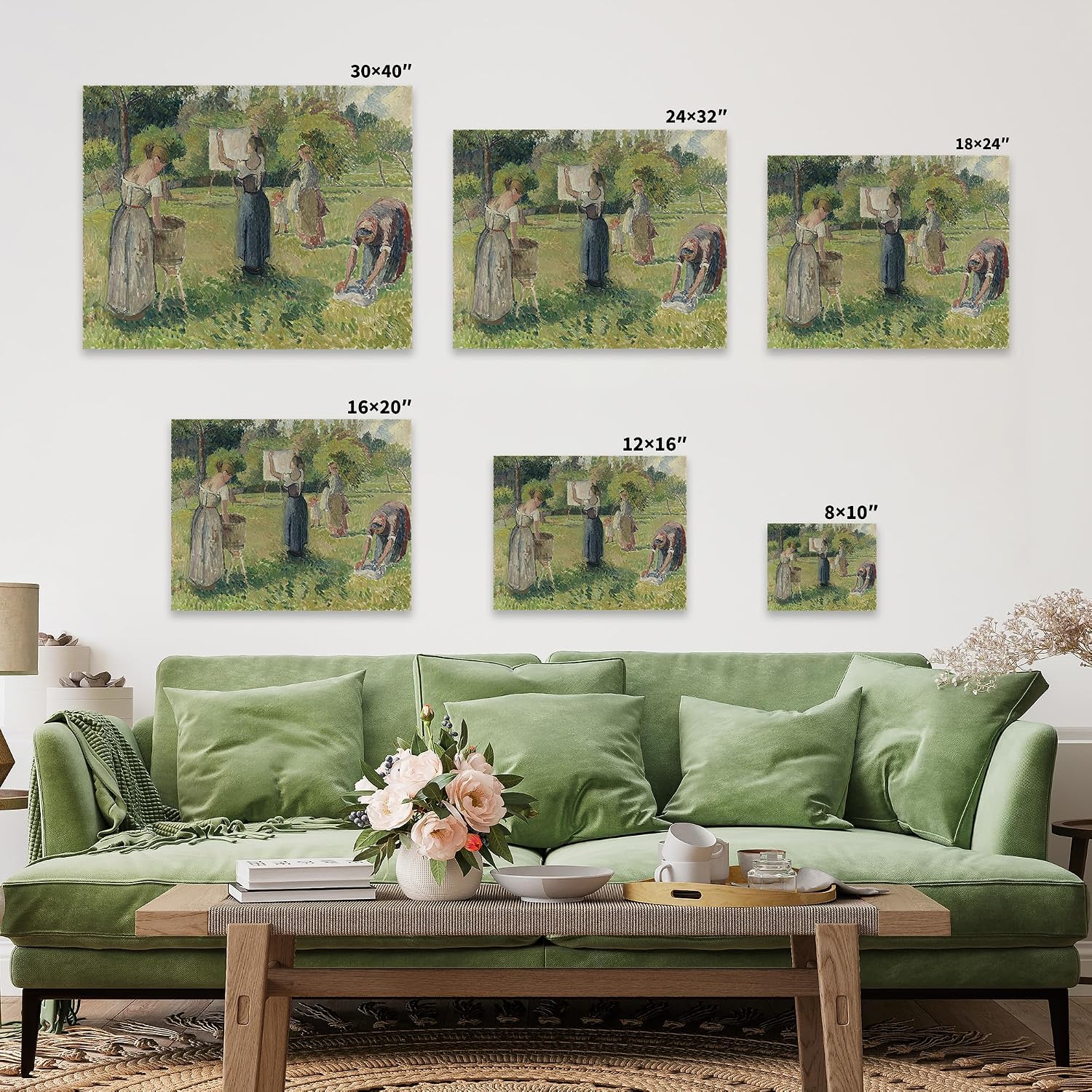 Poster Master Vintage Laundresses at Eragny Canvas - Retro Washerwomen Print - Watercolor Art - Gift for Men & Women - Wall Decor for Laundry Room, Bedroom or Office - 8x10 STRETCHED Canvas