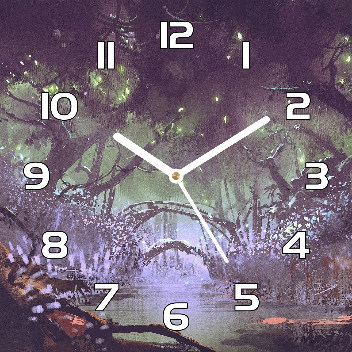 Horloge murale en verre pour cuisine et salon forêt enchantée moderne 30 cm