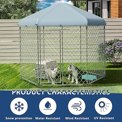 Miniatura 7 de Perrera para perros grandes, 6.9 pies de largo x 6.9 pies de ancho x 7.5 pies de alto, valla para perros al aire libre para patio, casa de perro