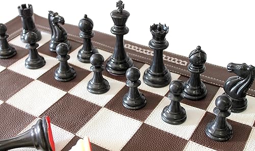 Miniatura 3 de StonKraft - Juego de ajedrez enrollable de cuero genuino de 19" x 19" con piezas de ajedrez de plástico - Bronceado oscuro