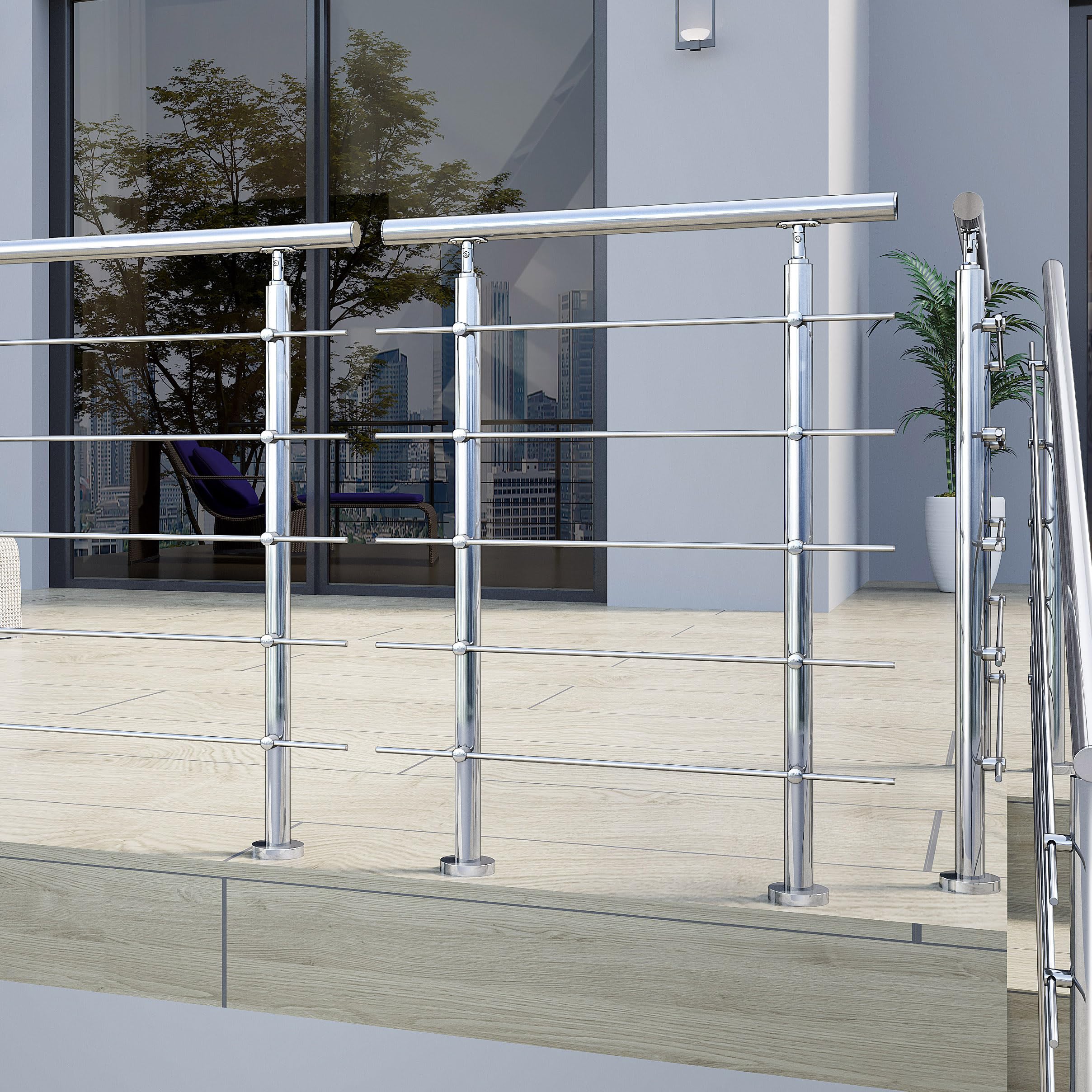 80cm 304 Stainless Steel handrail with 5 crossbars Balustrade Stair/Step for Outdoor and Indoor