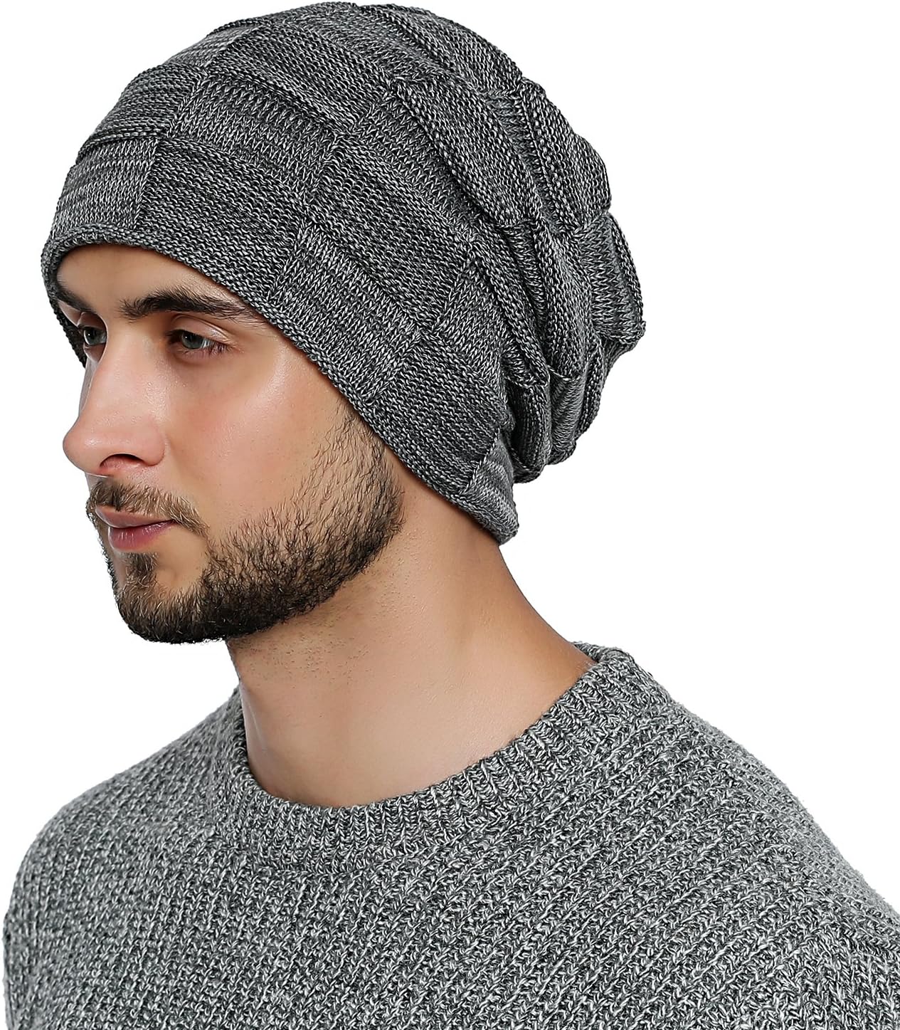 DonDon mens Warm Winter Beanie Slouch tube design modern knitted beanie with extra soft inner lining